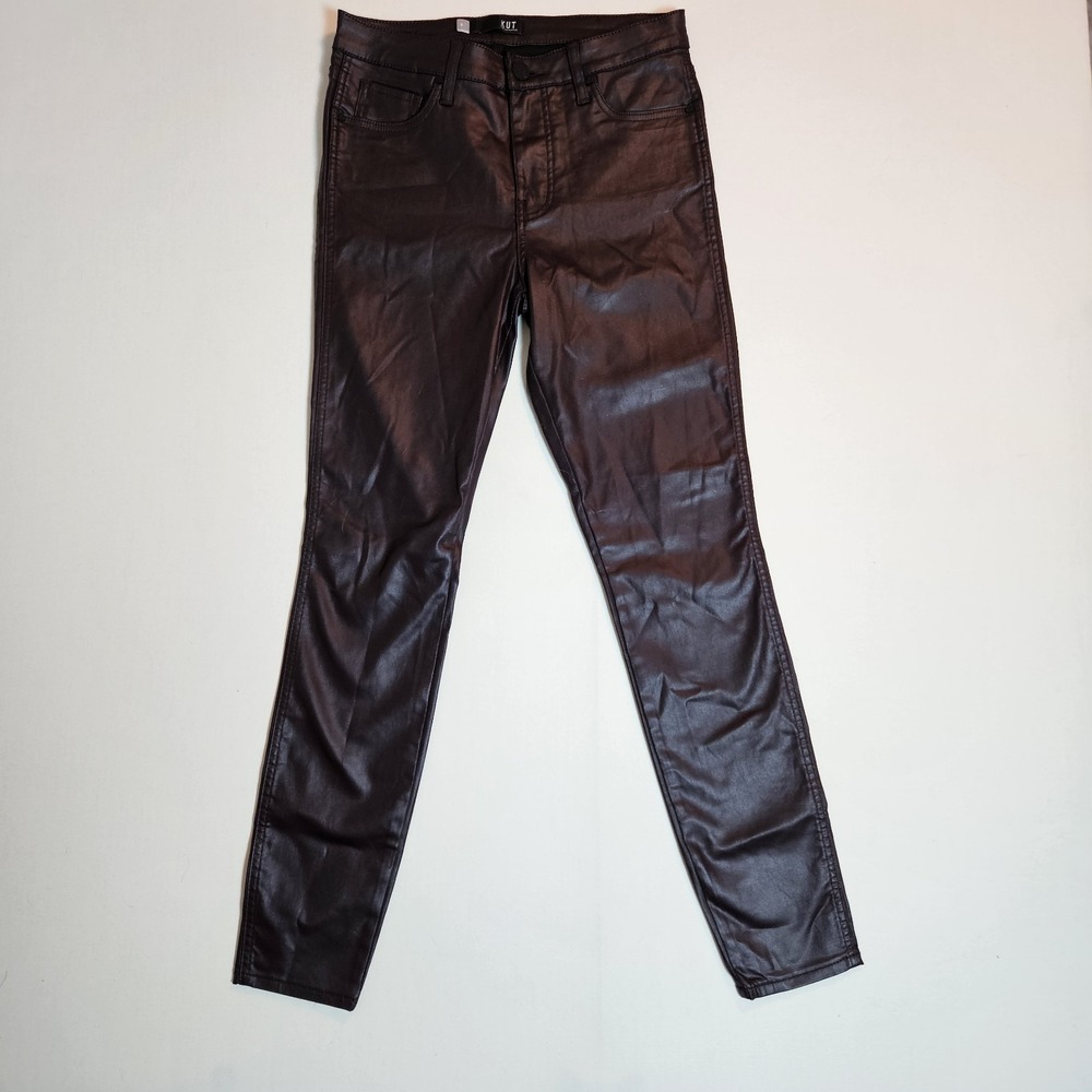 Kut From The Kloth Mia Fab Ab Toothpick Skinny Pants Size 8 Coated Burgundy